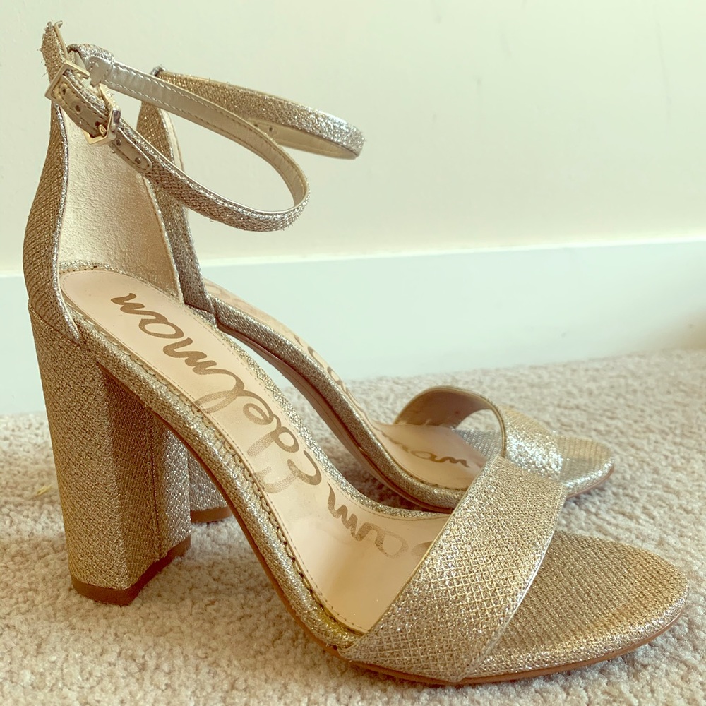 Sam Edelman Gold Block Heel with Ankle Strap